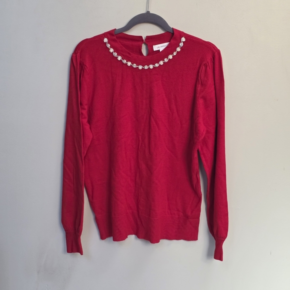 Liz Claiborne Tops - Liz Claiborne Crimson Long Sleeve Top with Beaded Neckline